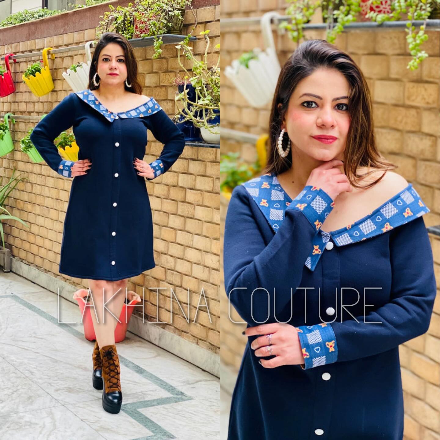 Navy Blue Woollen Dress