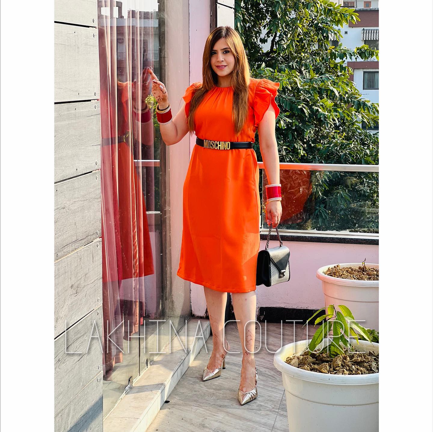 Orange Solid Designer Midi