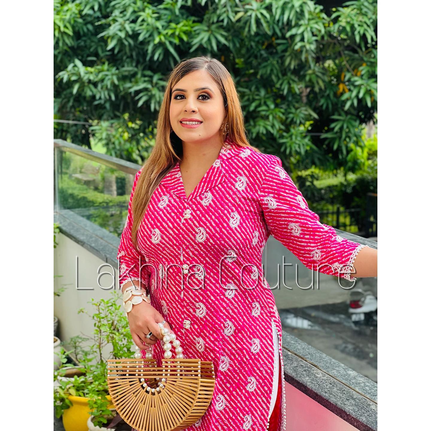 Pink Leheriya Cotton Kurti