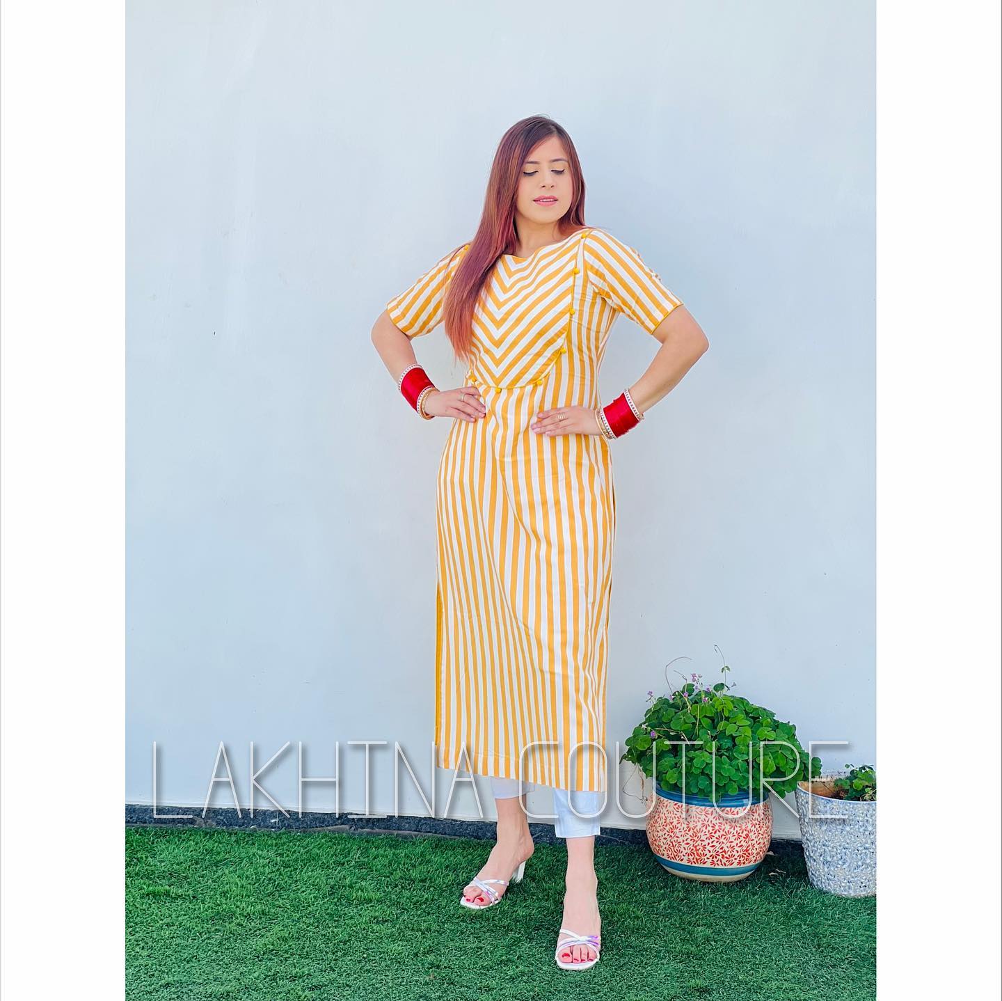 Yellow & White Stripes Kurti
