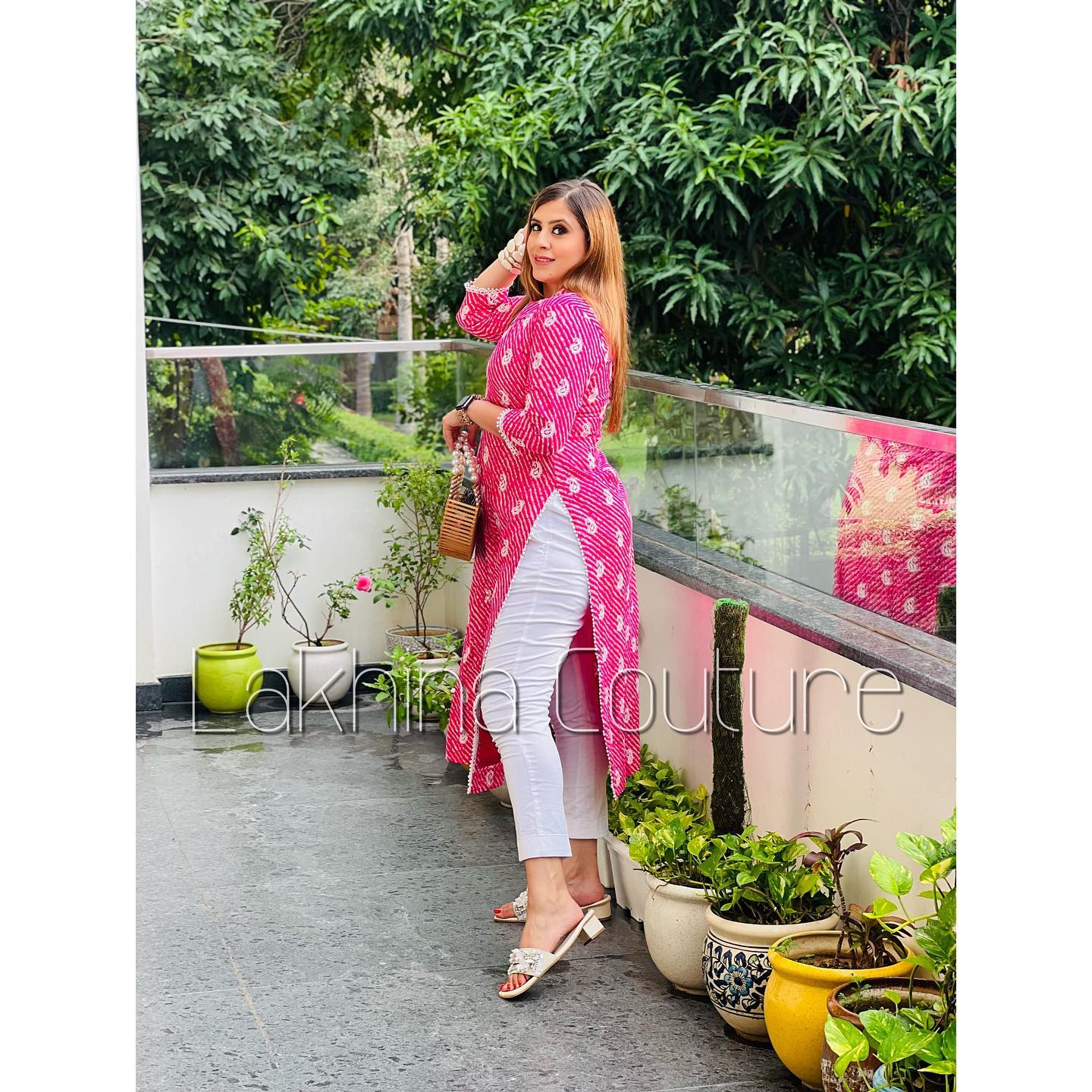 Pink Leheriya Cotton Kurti