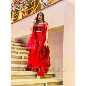 Cranberry Drape Skirt & Shrug Set