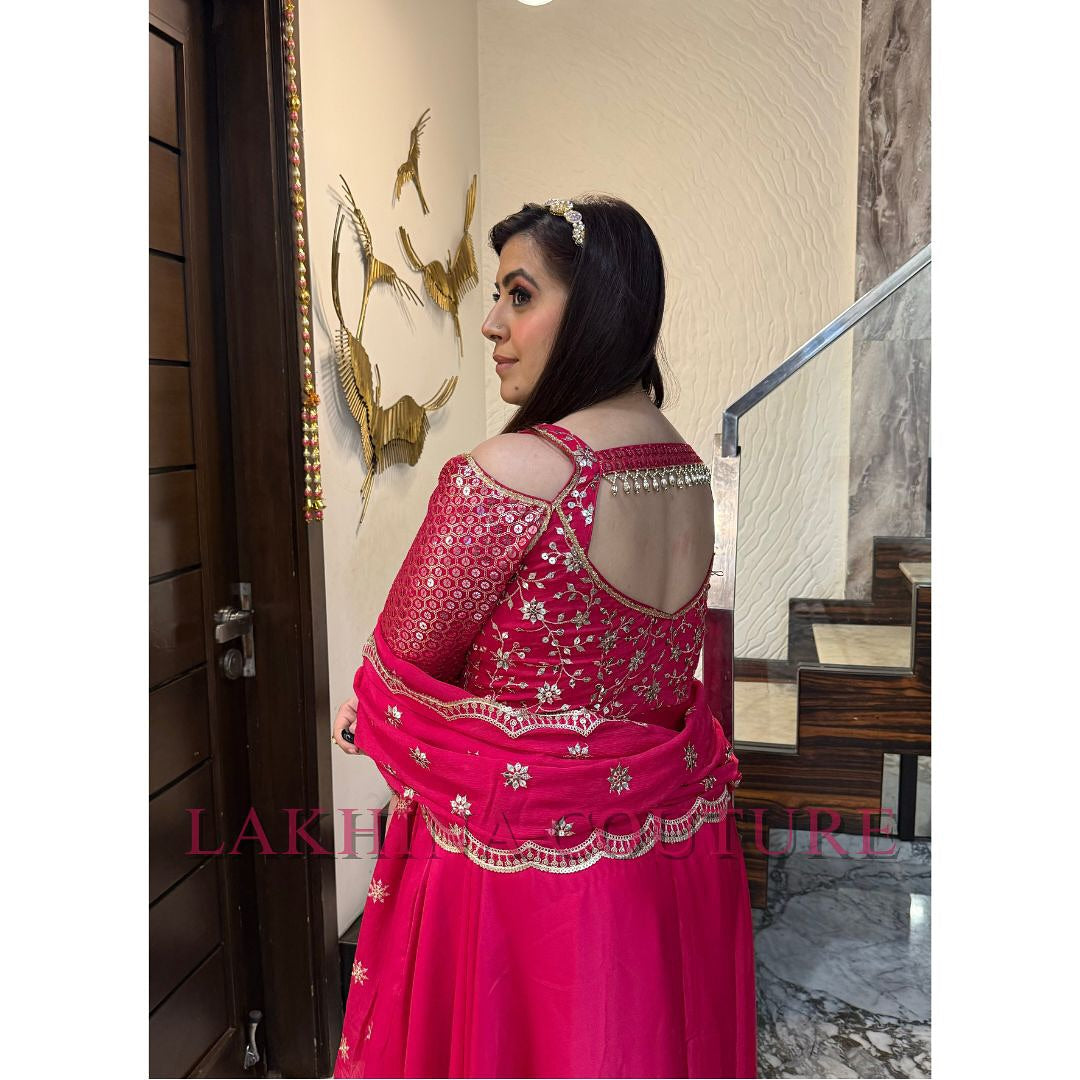 Hot Pink Lohri Anarkali with Bag