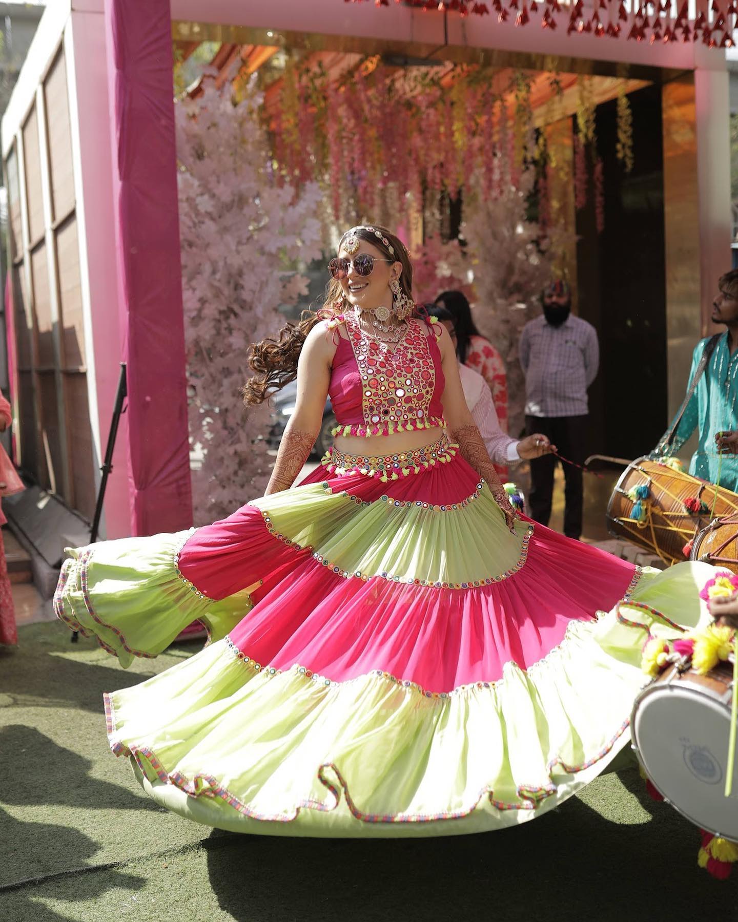 Pink Green Georgette Lehenga