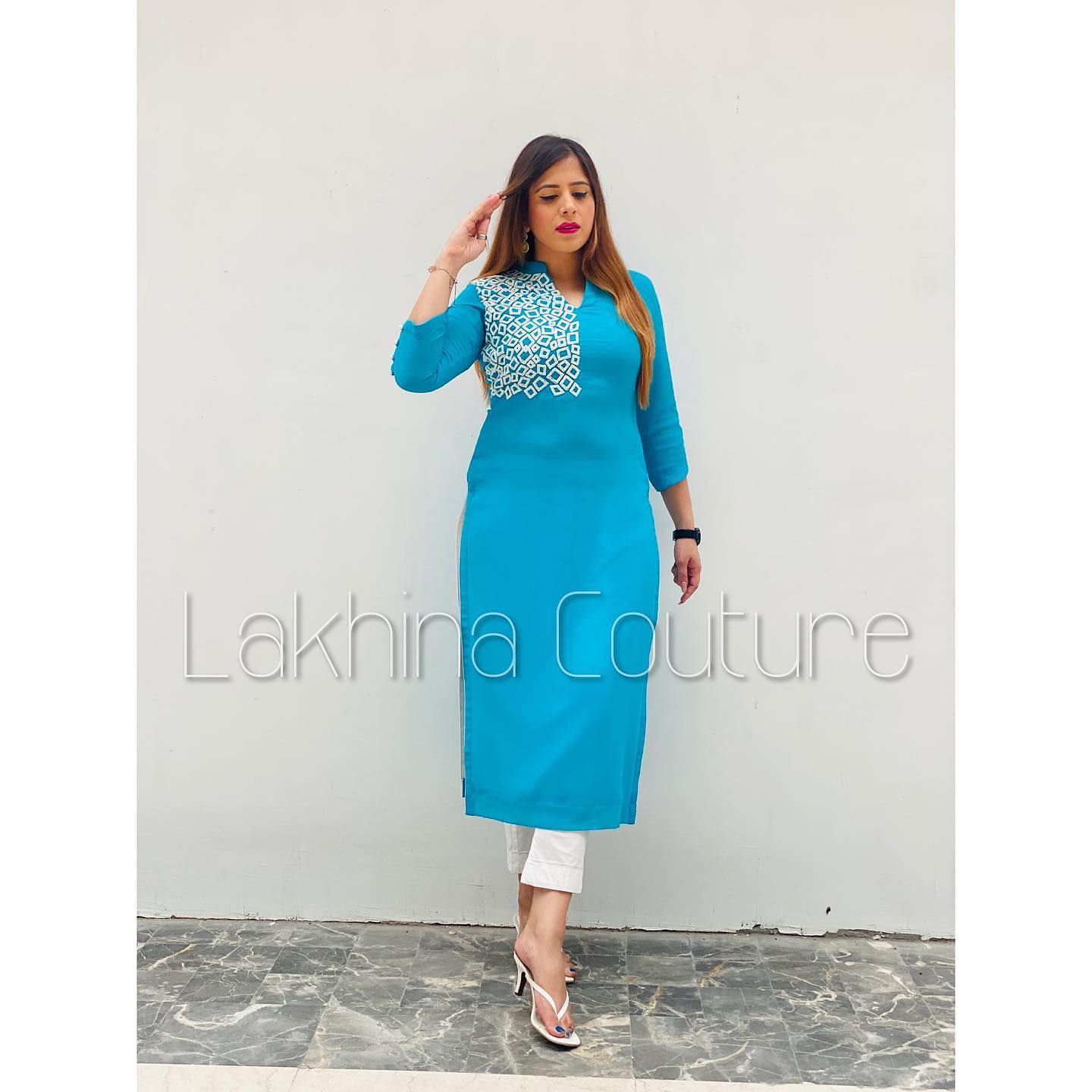Turquoise Embroidered Kurti