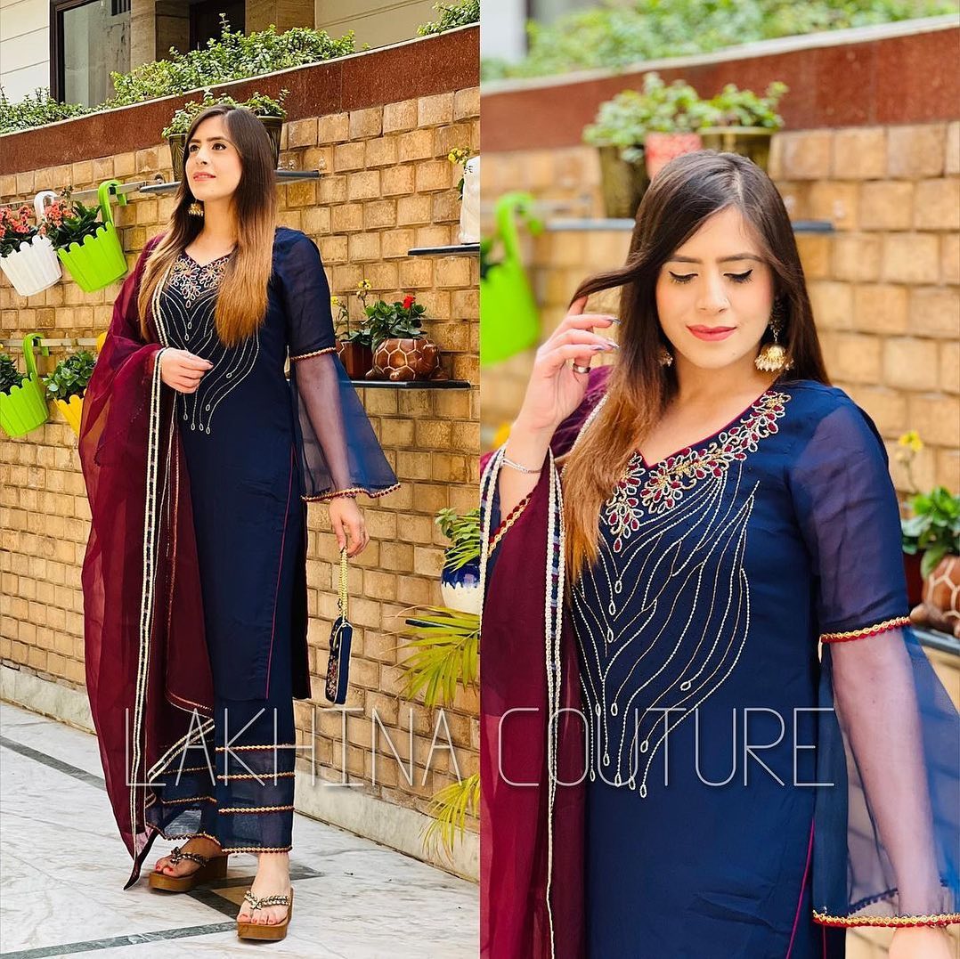 Navy Blue Embroidered Suit