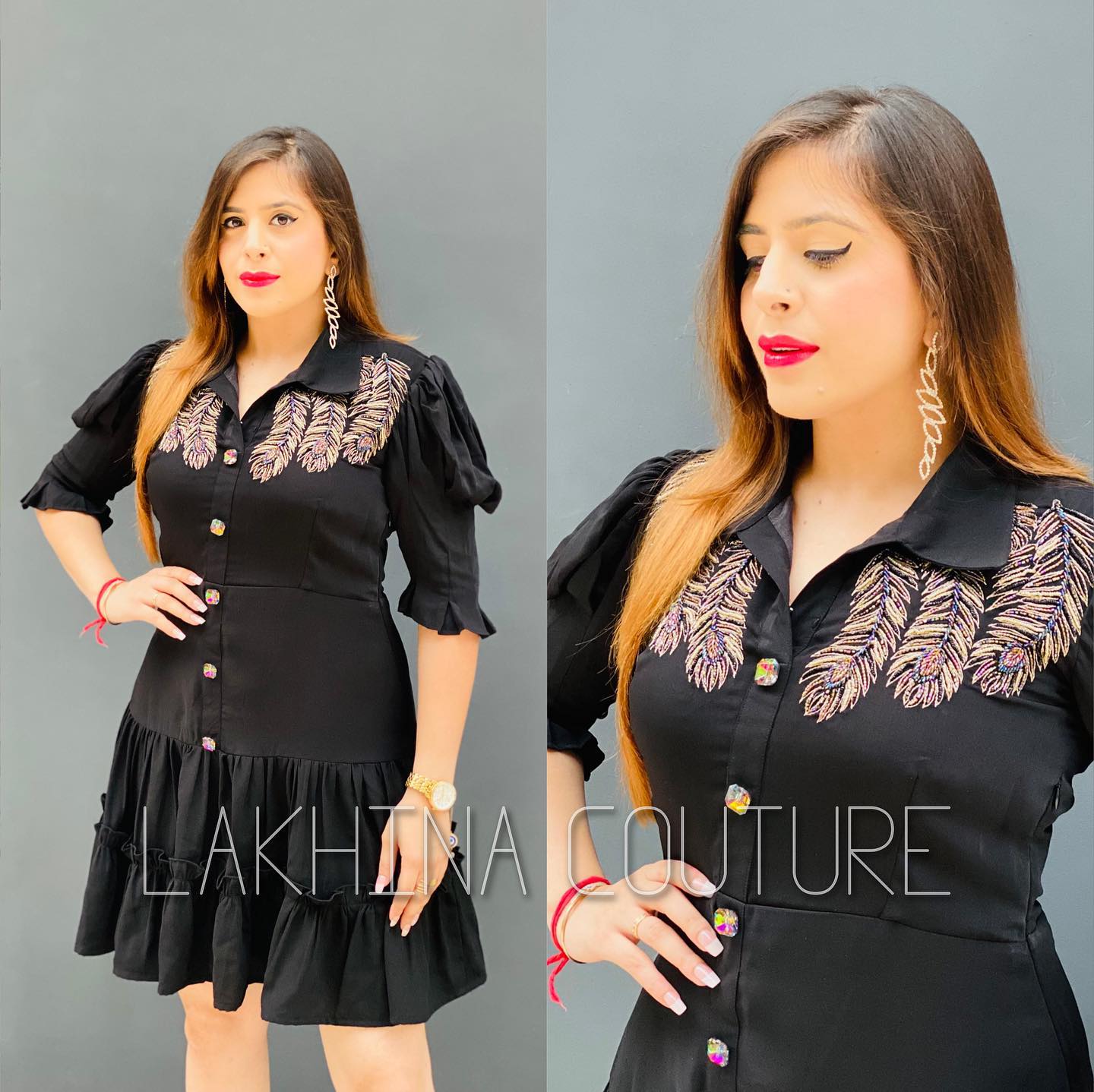 Black Feather Shirt Dress