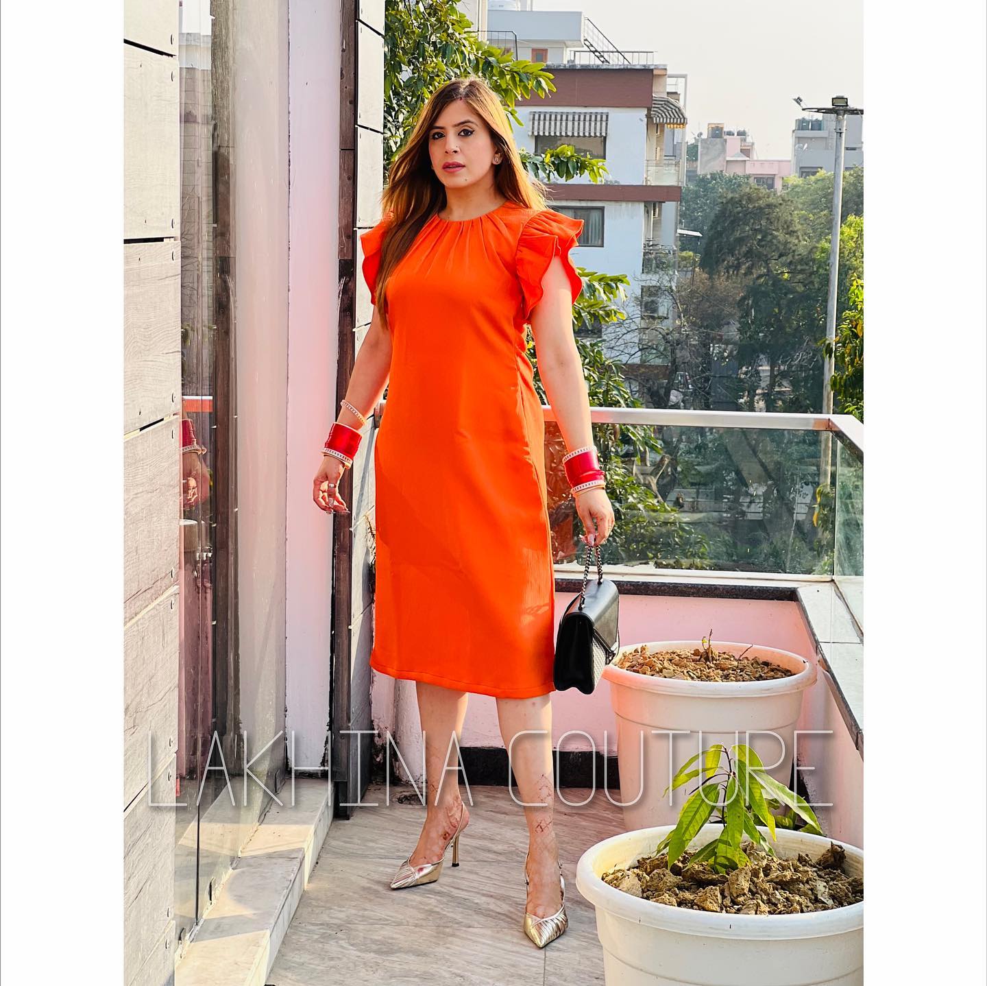 Orange Solid Designer Midi