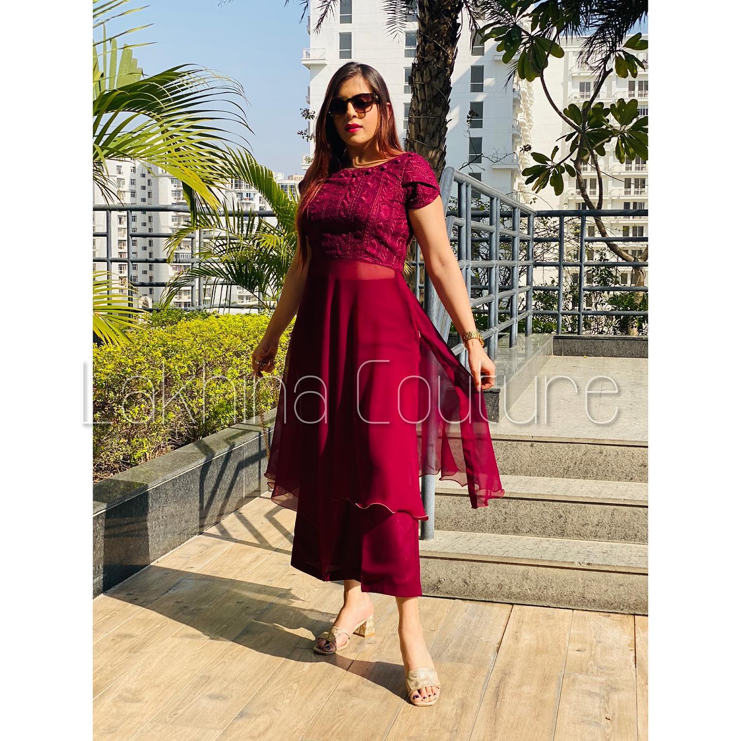 Wine Chikankari Suit
