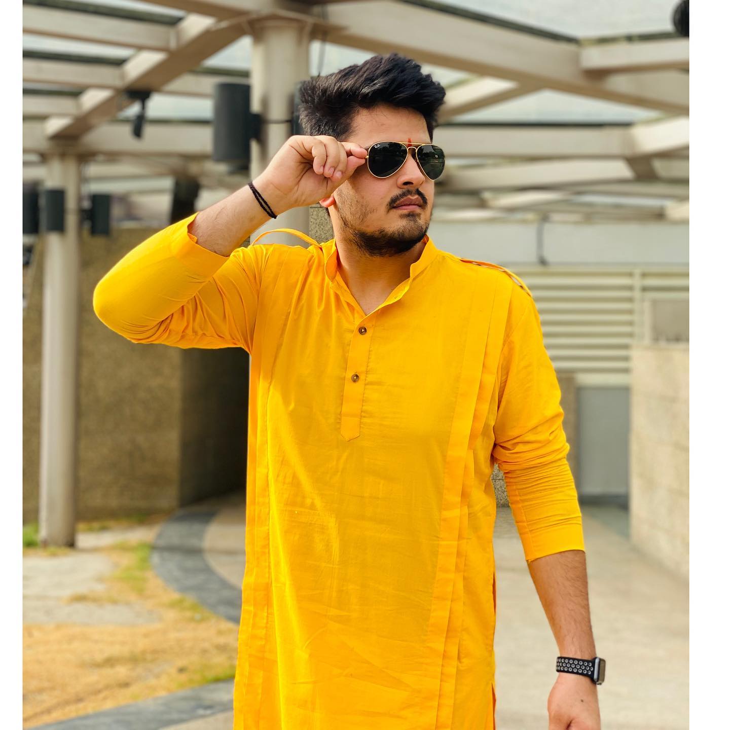 Menswear Sunshine Yellow Pathani Kurta with Pants