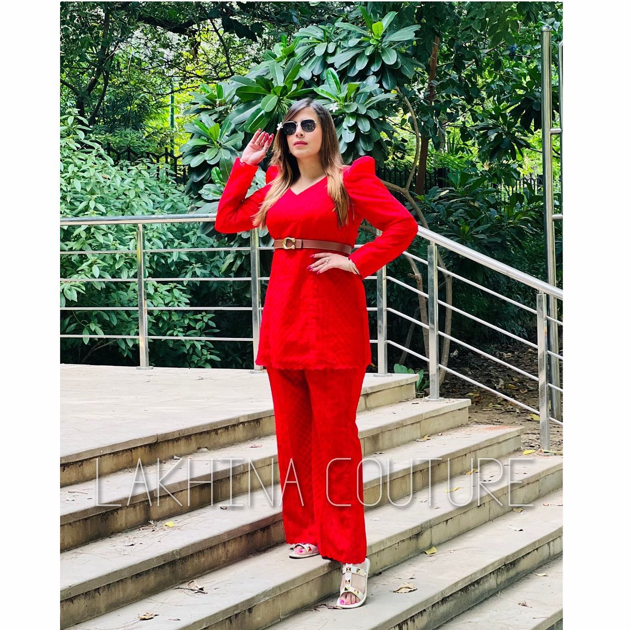 Red Chikankari Co-Ord Set