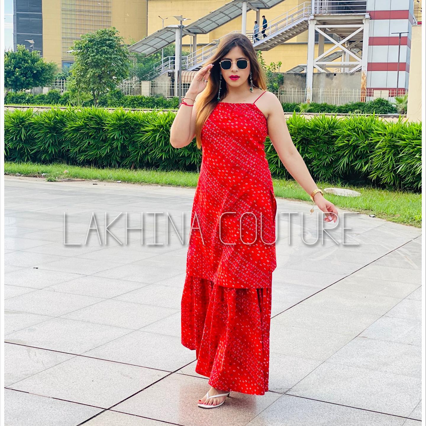 Red Bandhini Suit
