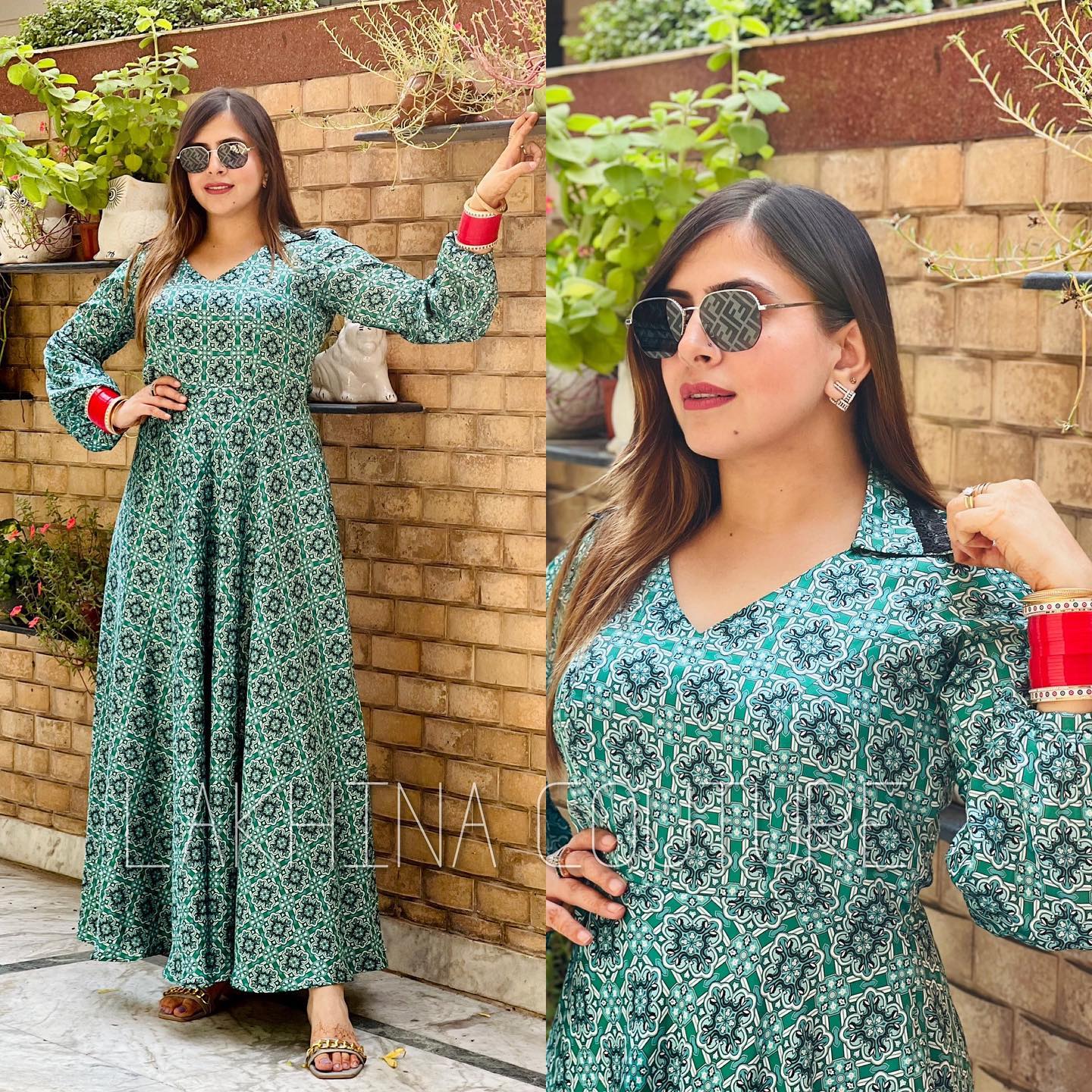 Teal Green Printed Maxi