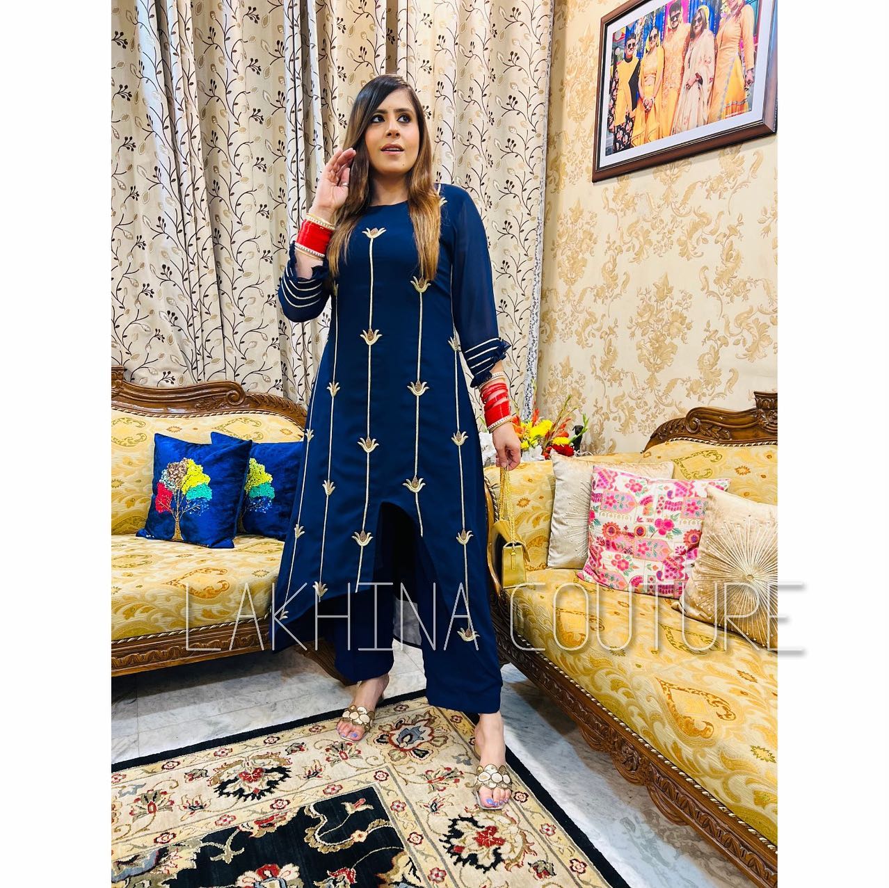 Navy Blue Lotus Suit