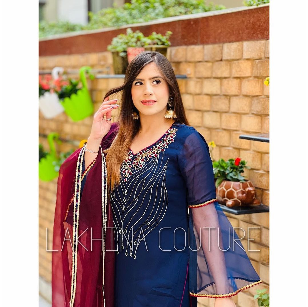 Navy Blue Embroidered Suit