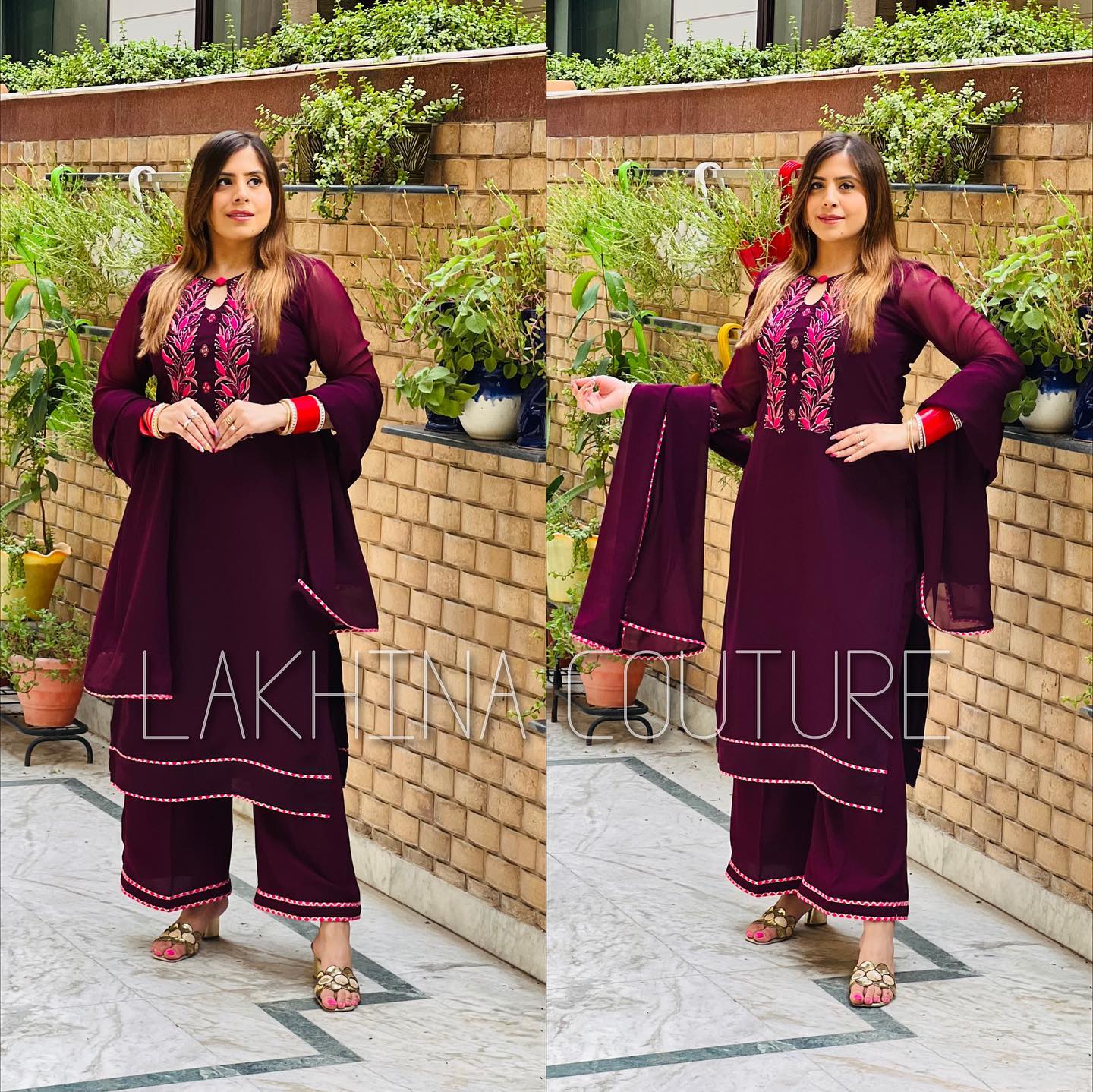 Wine Embroidered Suit