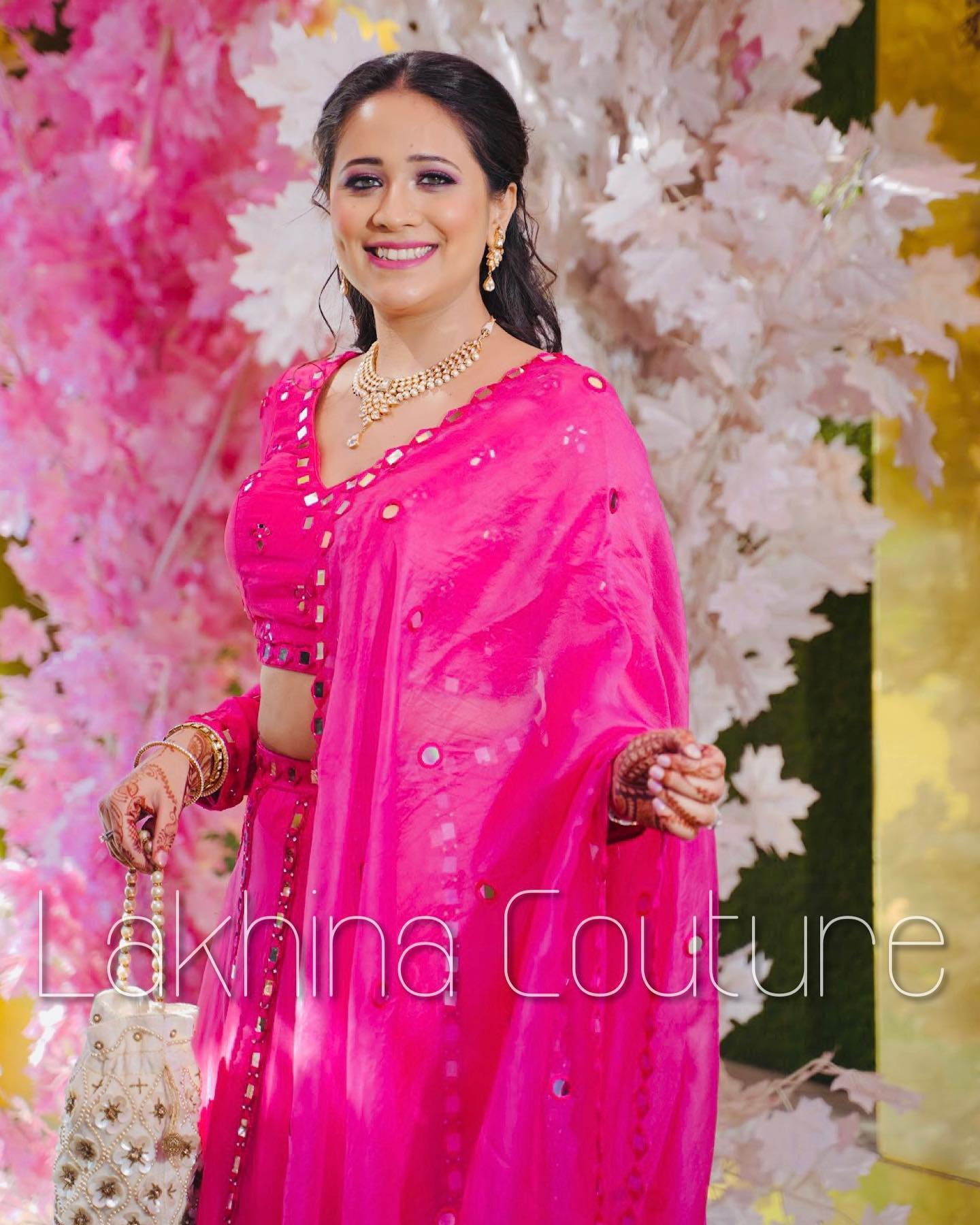 Pink Mirror Work Lehenga