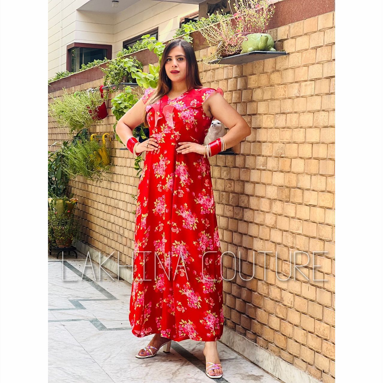 Red Floral Satin Maxi