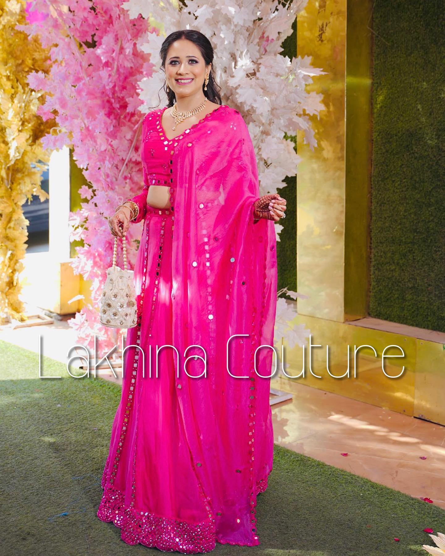 Pink Mirror Work Lehenga