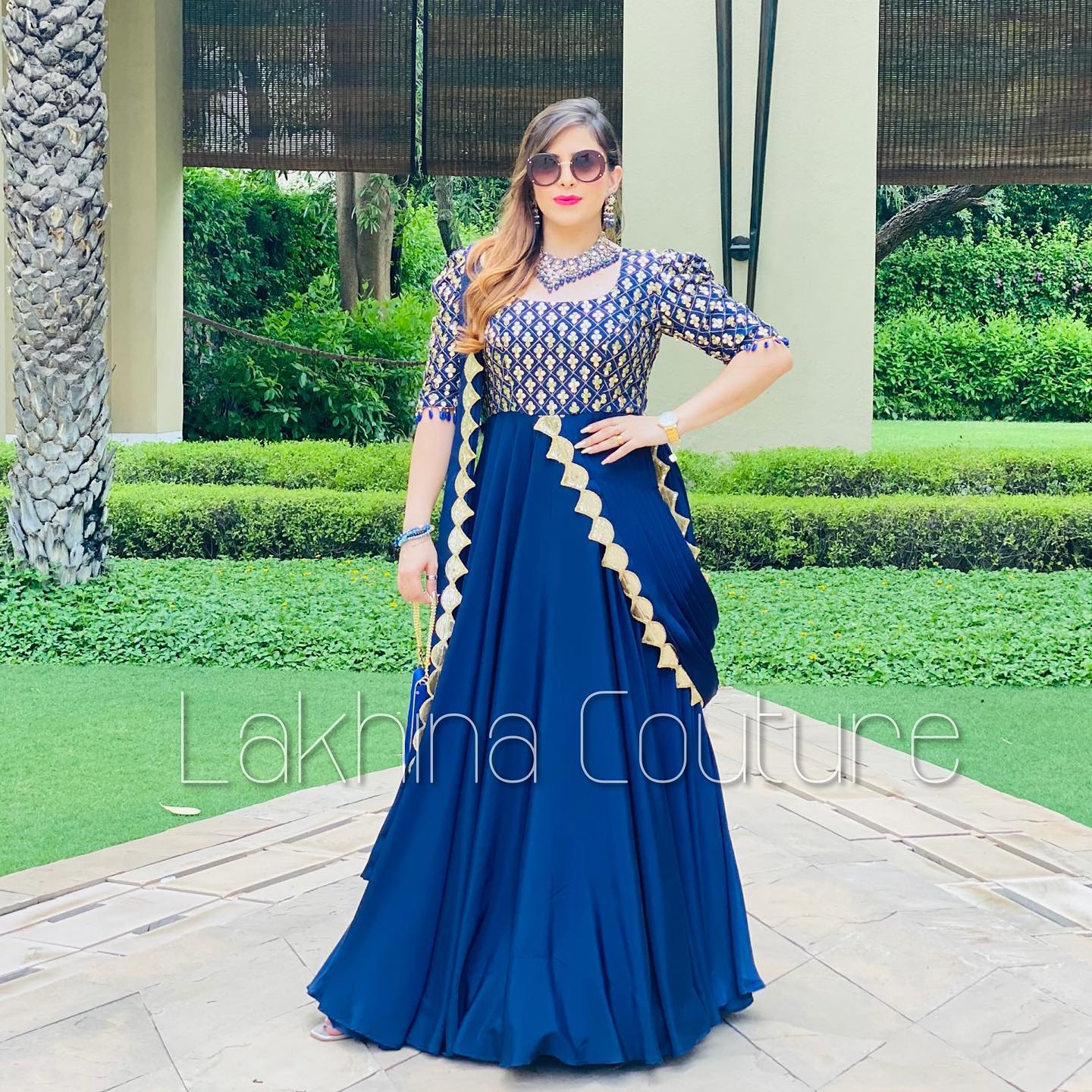 Navy Blue Drape Gown Without Belt