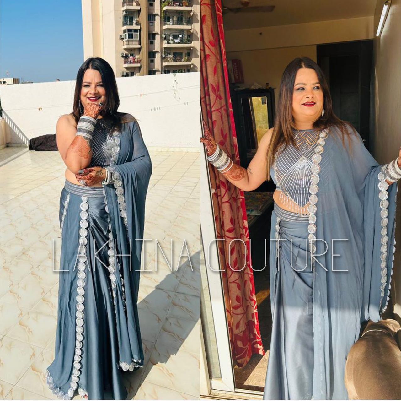 Grey Embroidered Ethnic Dhoti Saree