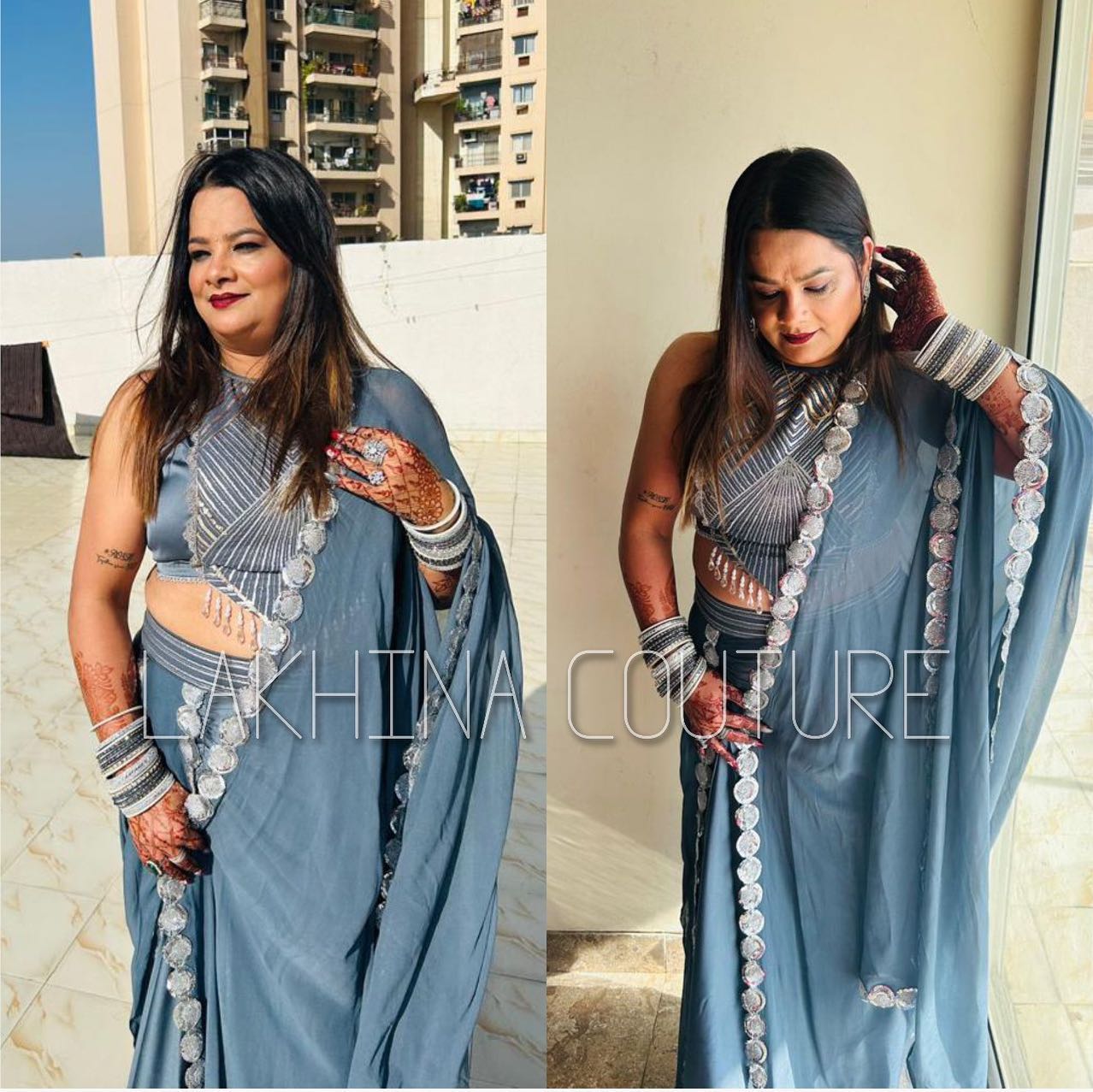 Grey Embroidered Ethnic Dhoti Saree