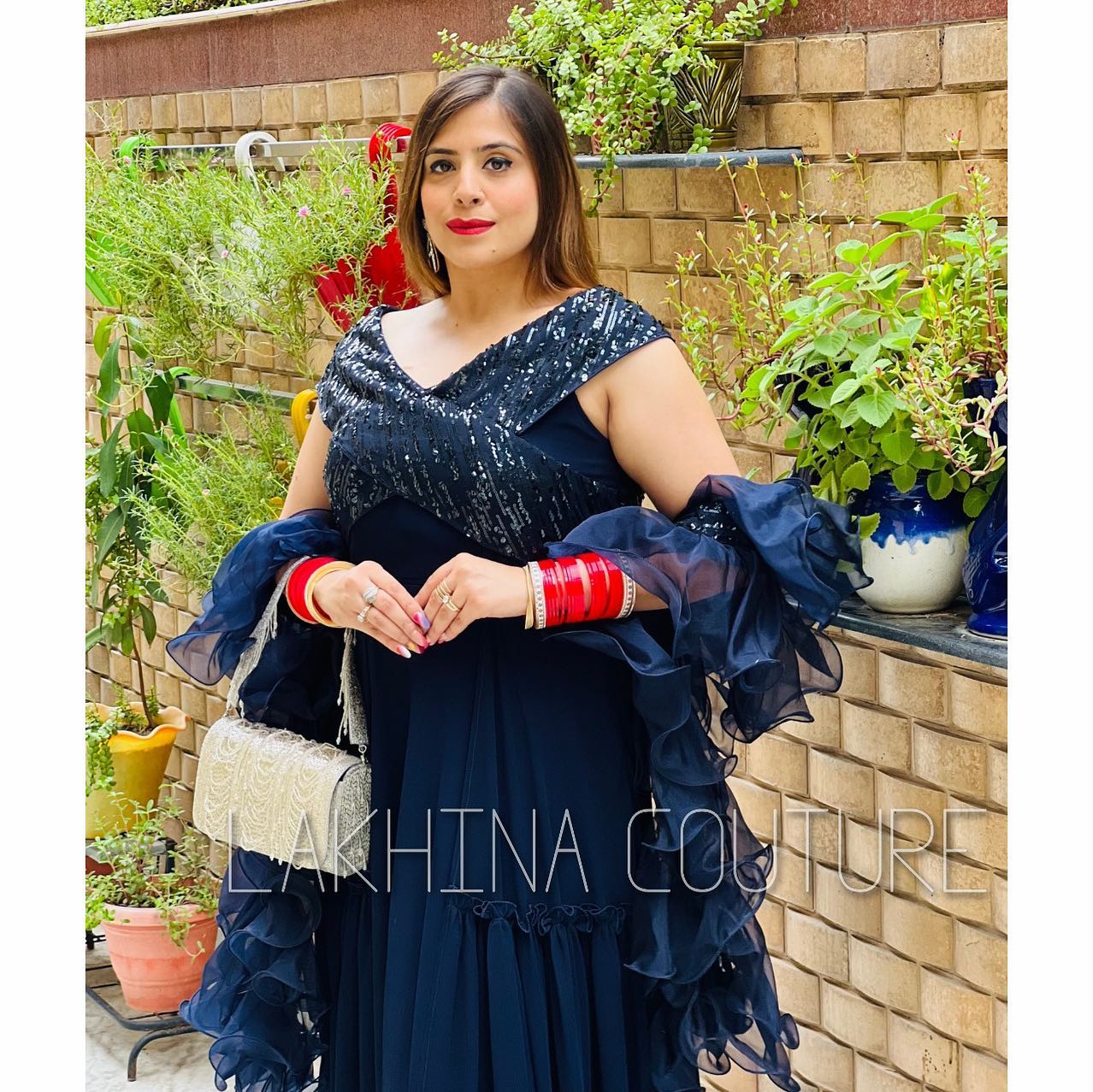 blue faux suede dress Navy Blue Gown with Ruffle Dupatta – Lakhina Couture