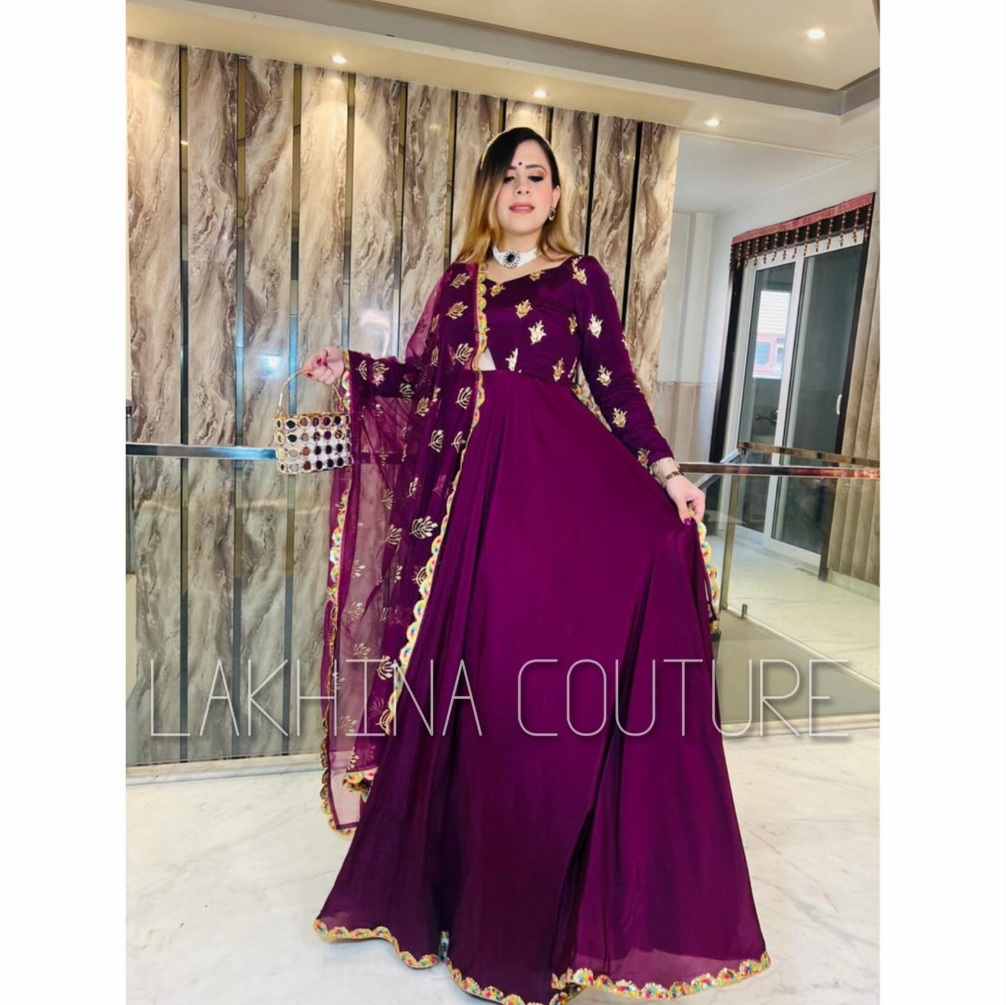 Wine Crepe Anarkali