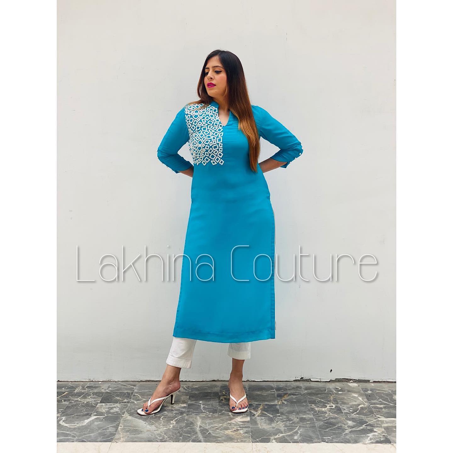 Turquoise Embroidered Kurti
