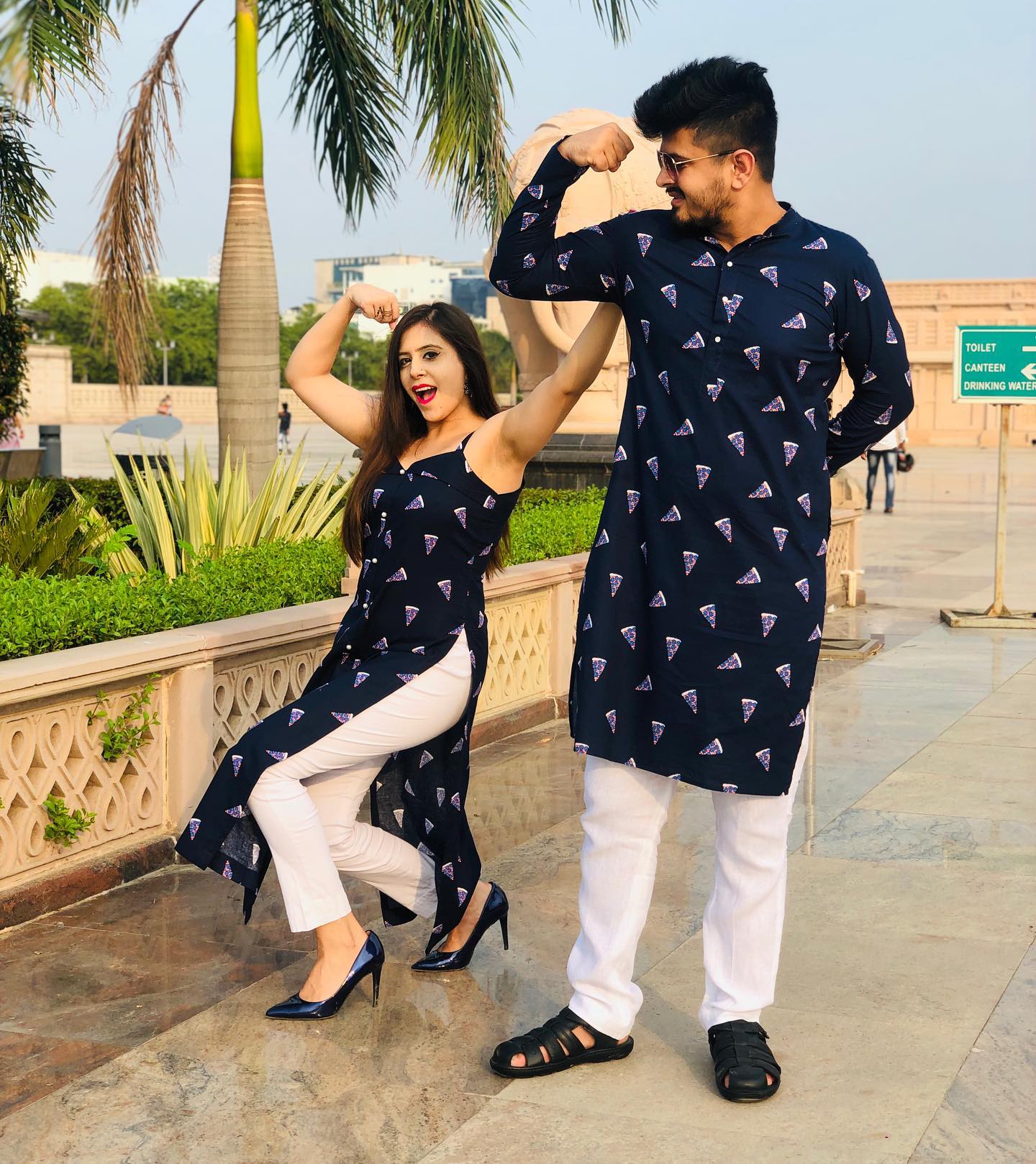 Pizza Print Menswear Kurta with Linen Pants