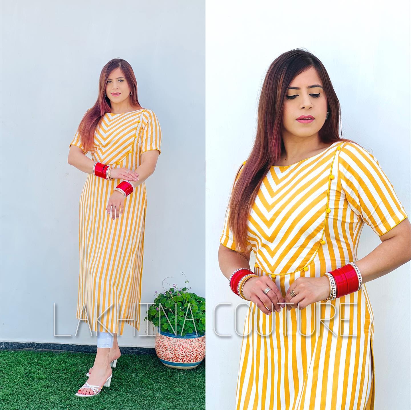 Yellow & White Stripes Kurti