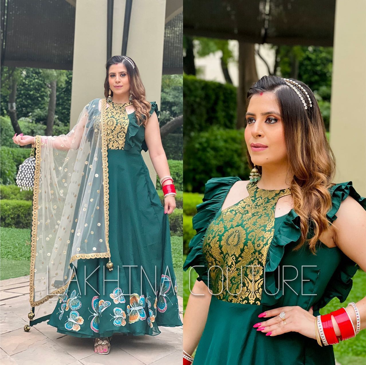 Forest Green Hand Painted Anarkali
