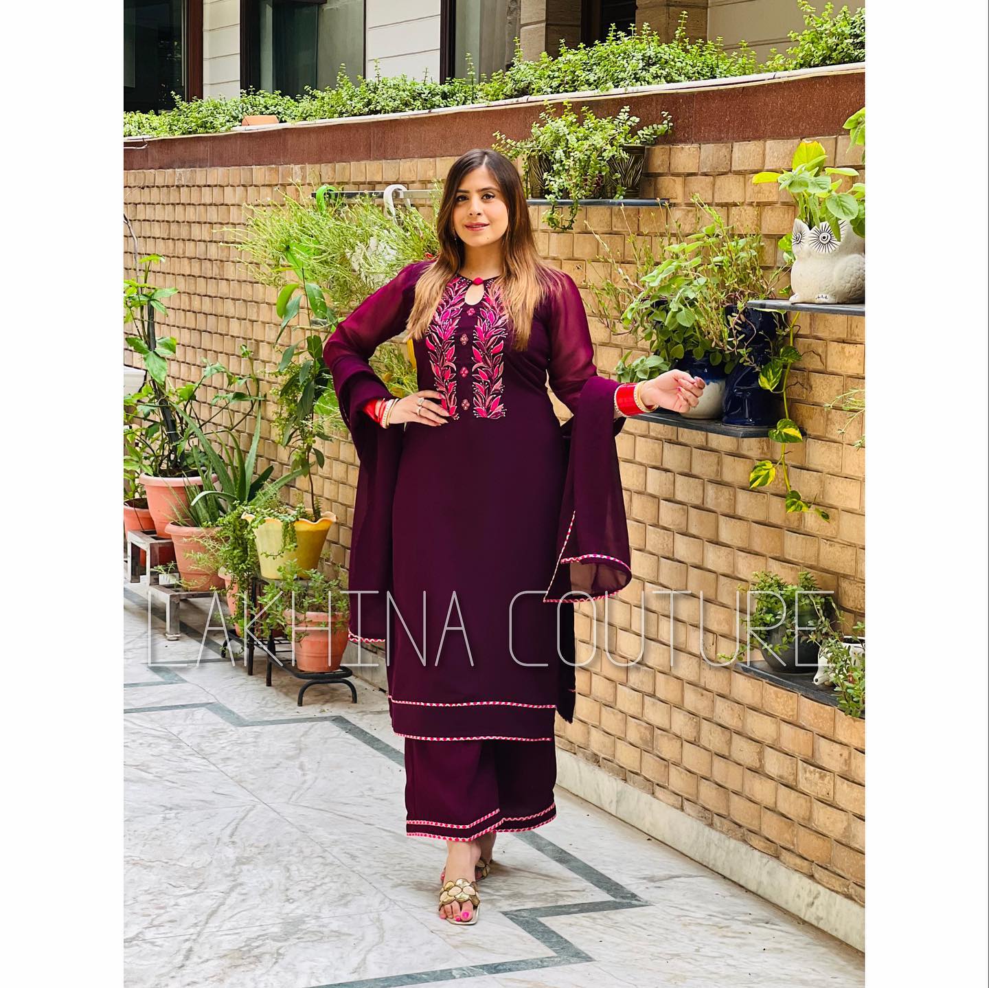 Wine Embroidered Suit