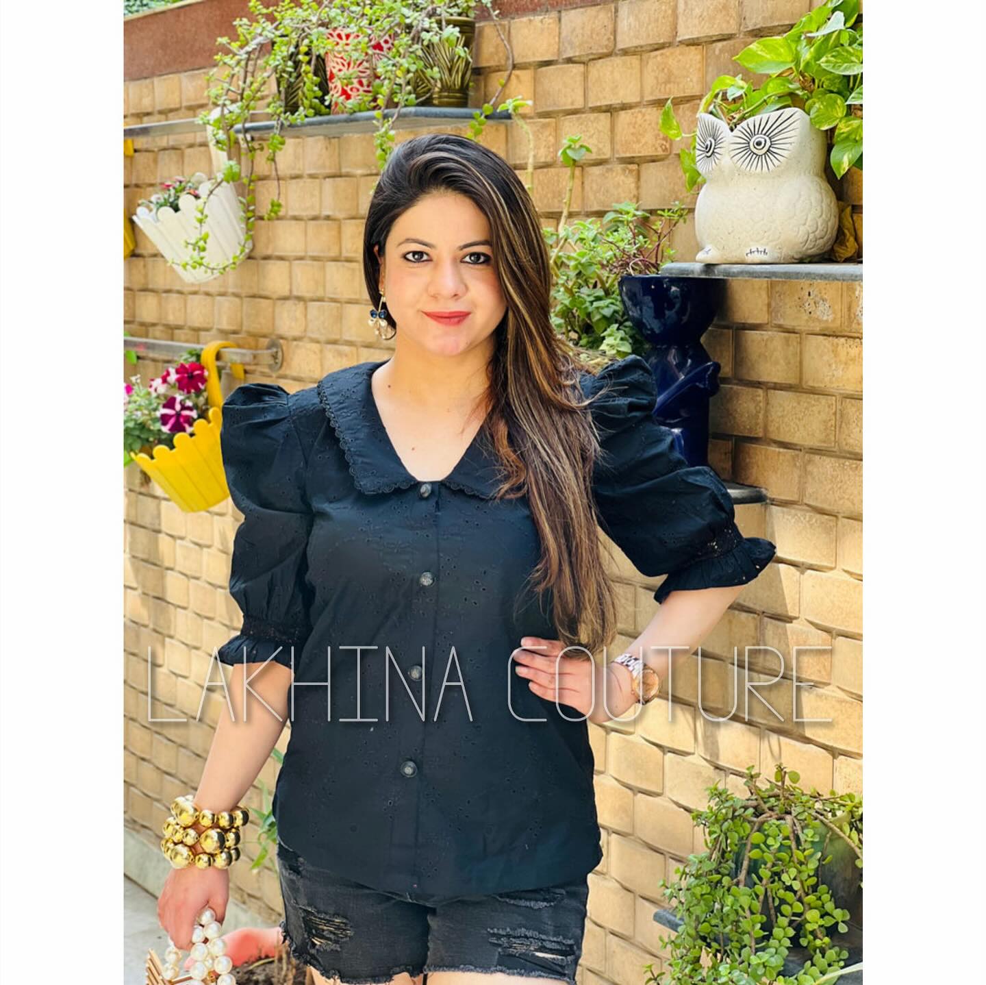 Black Schiffli Top