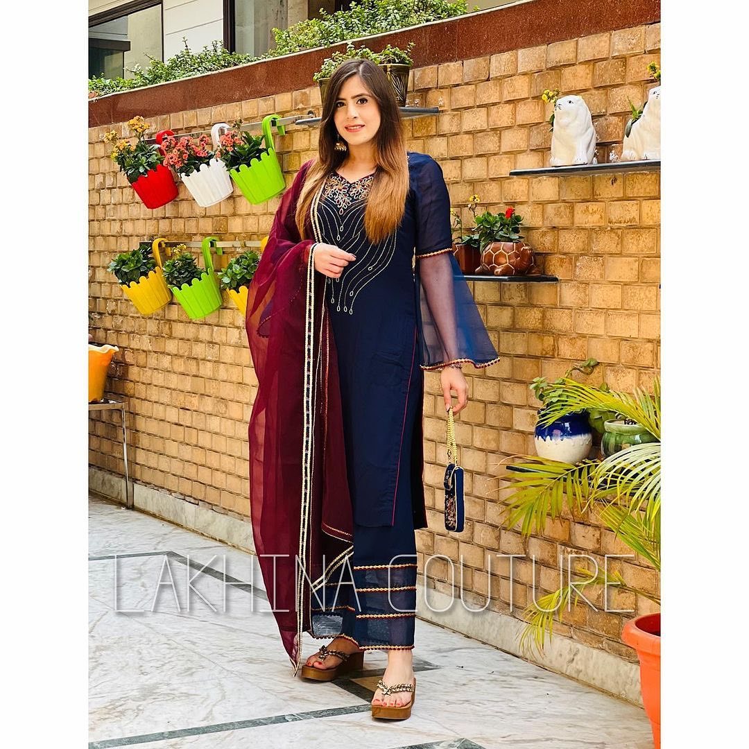 Navy Blue Embroidered Suit