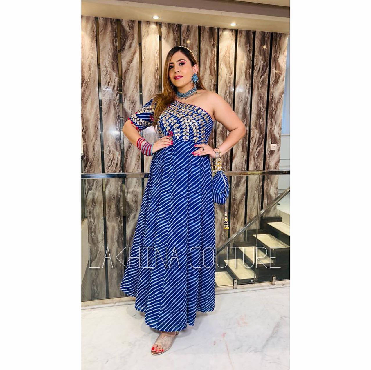 Blue Leheriya Teej Anarkali