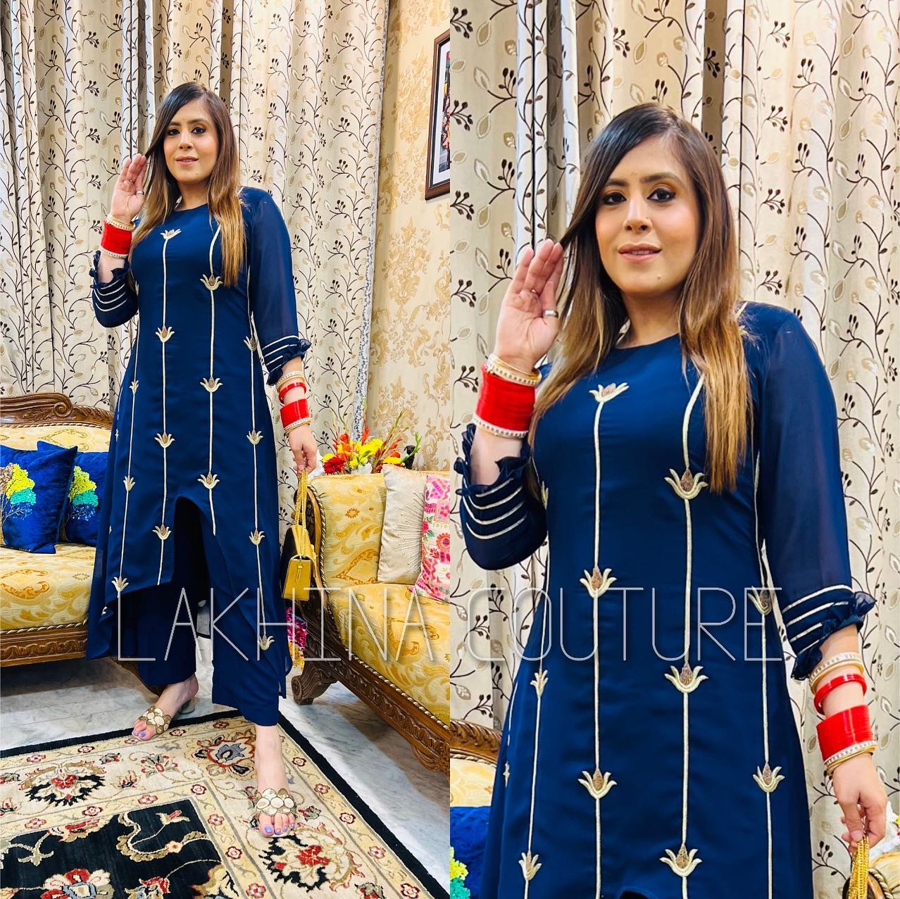 Navy Blue Lotus Suit