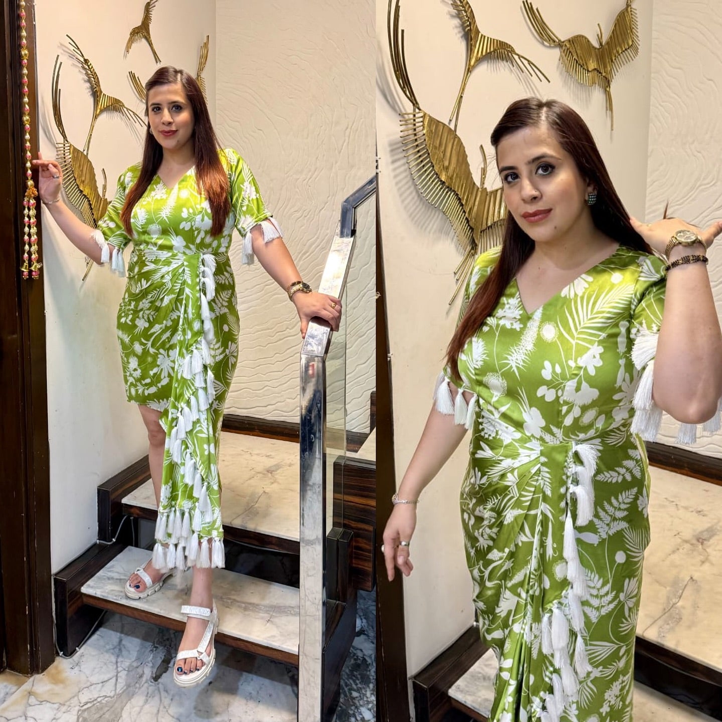 Green Satin Drape Dress