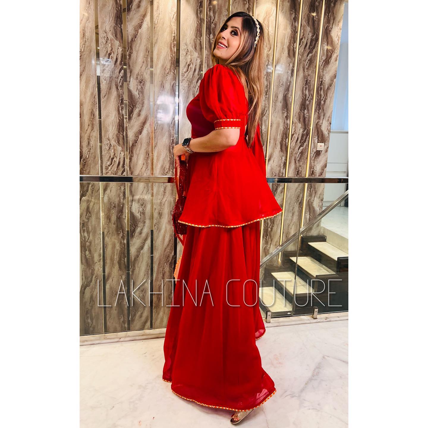 Red Handpainted Sharara Suit