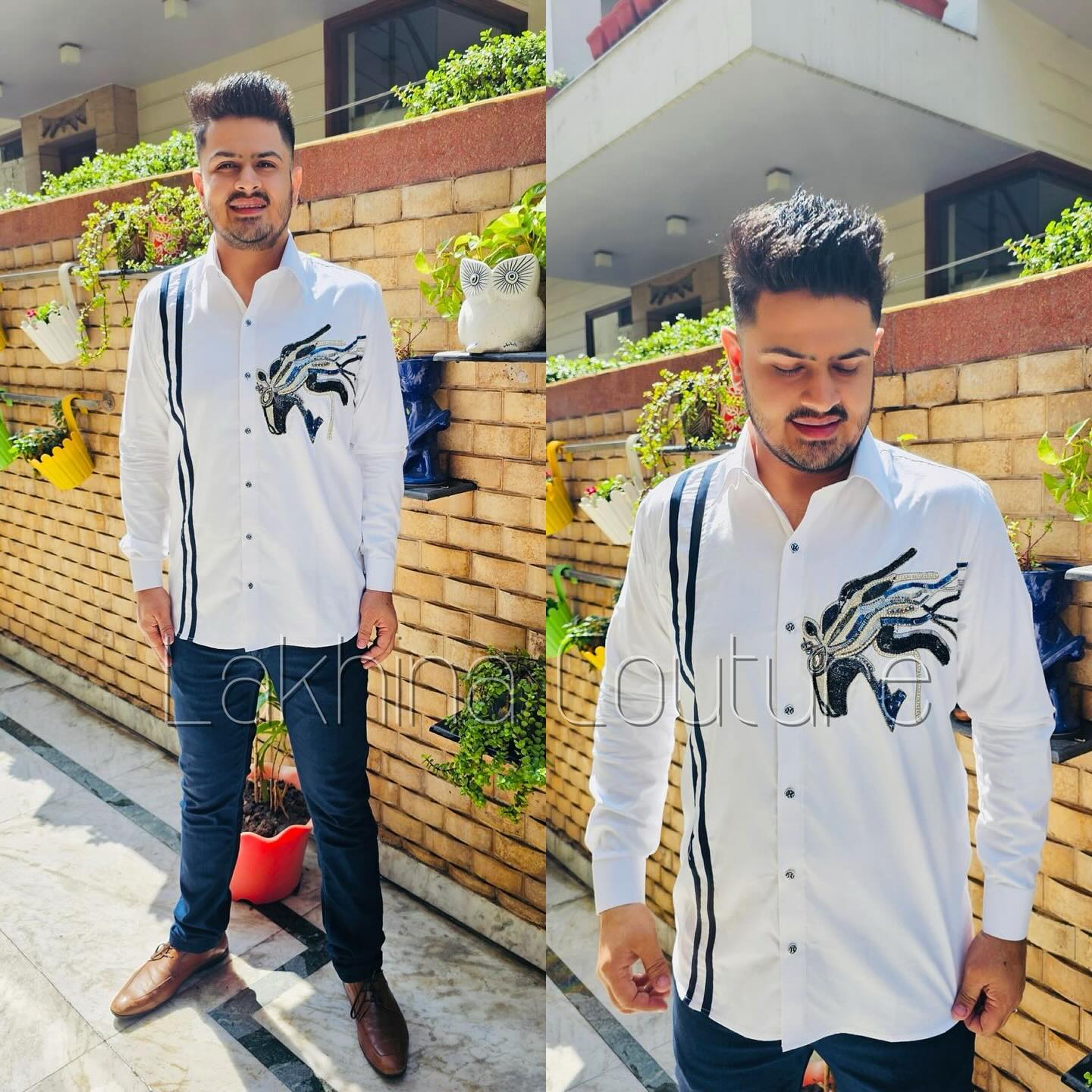 Menswear White Hand Embroidered Shirt