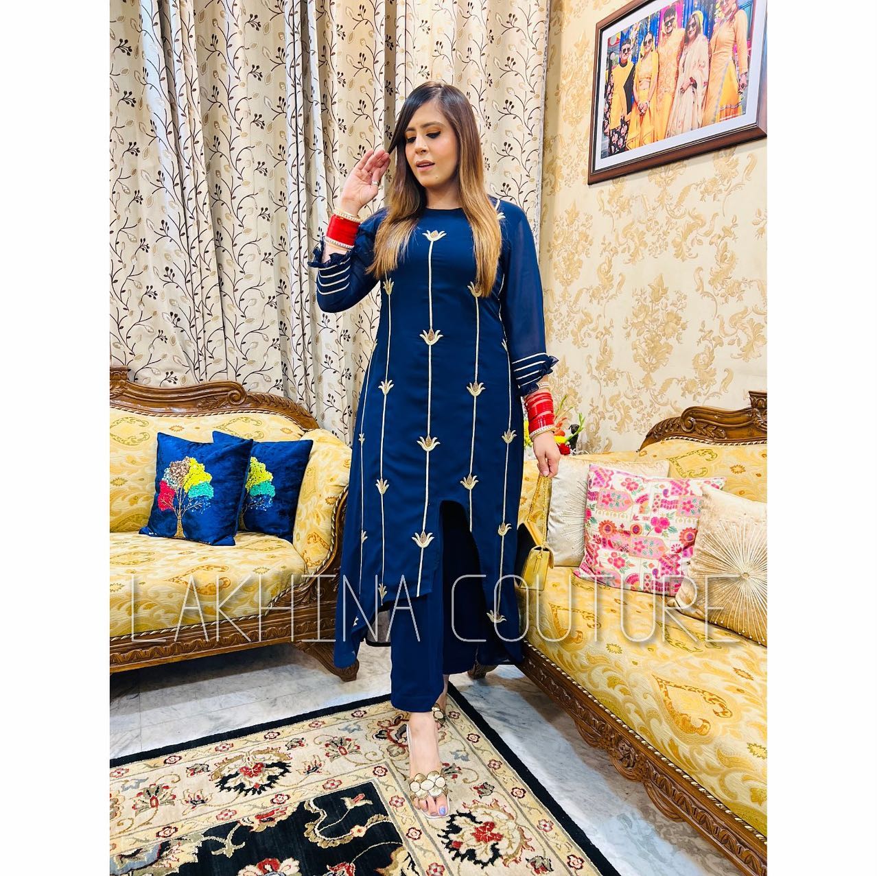 Navy Blue Lotus Suit