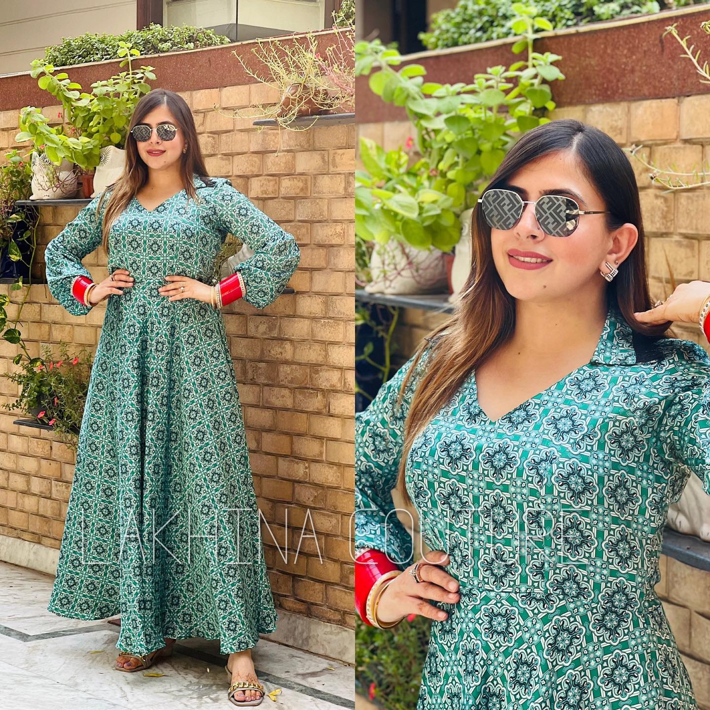 Teal Green Printed Maxi