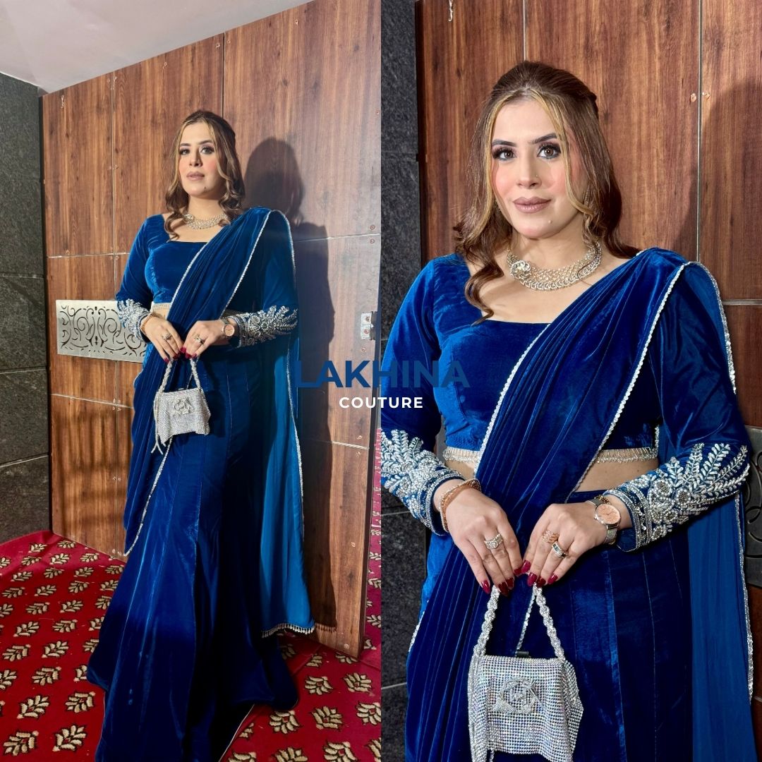 Peacock Velvet Fish Cut Saree