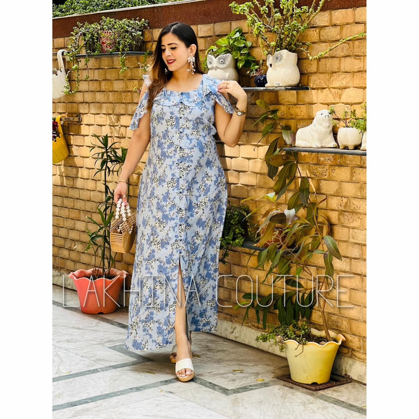 Sky Blue Cotton Maxi Dress