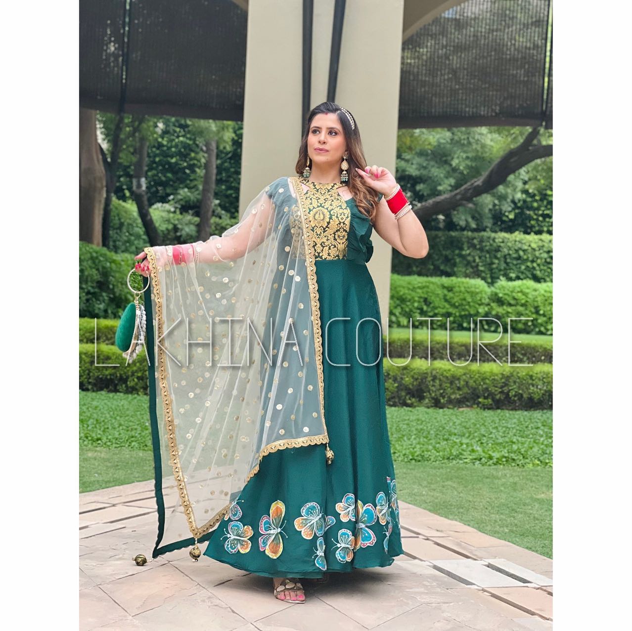 Forest Green Hand Painted Anarkali
