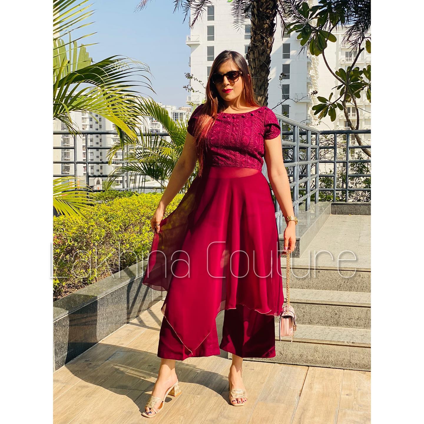 Wine Chikankari Suit