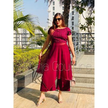 Wine Chikankari Suit