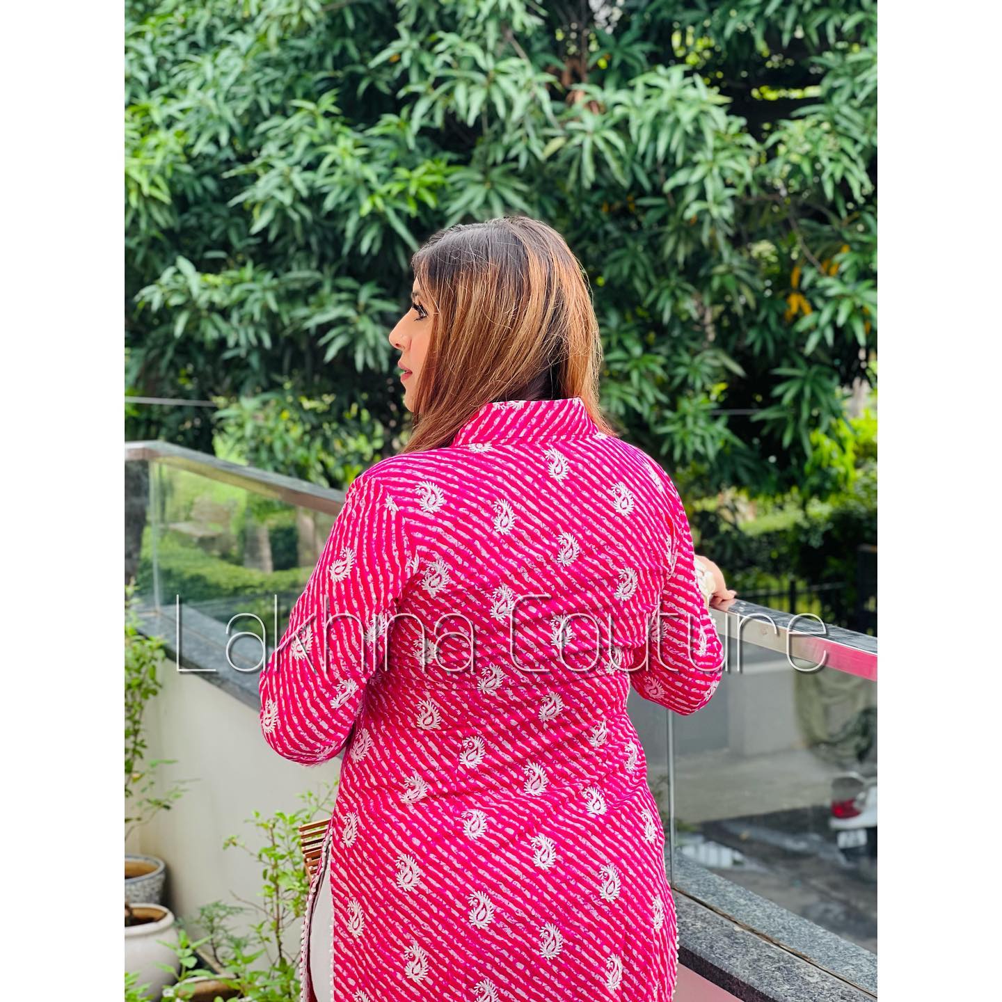 Pink Leheriya Cotton Kurti