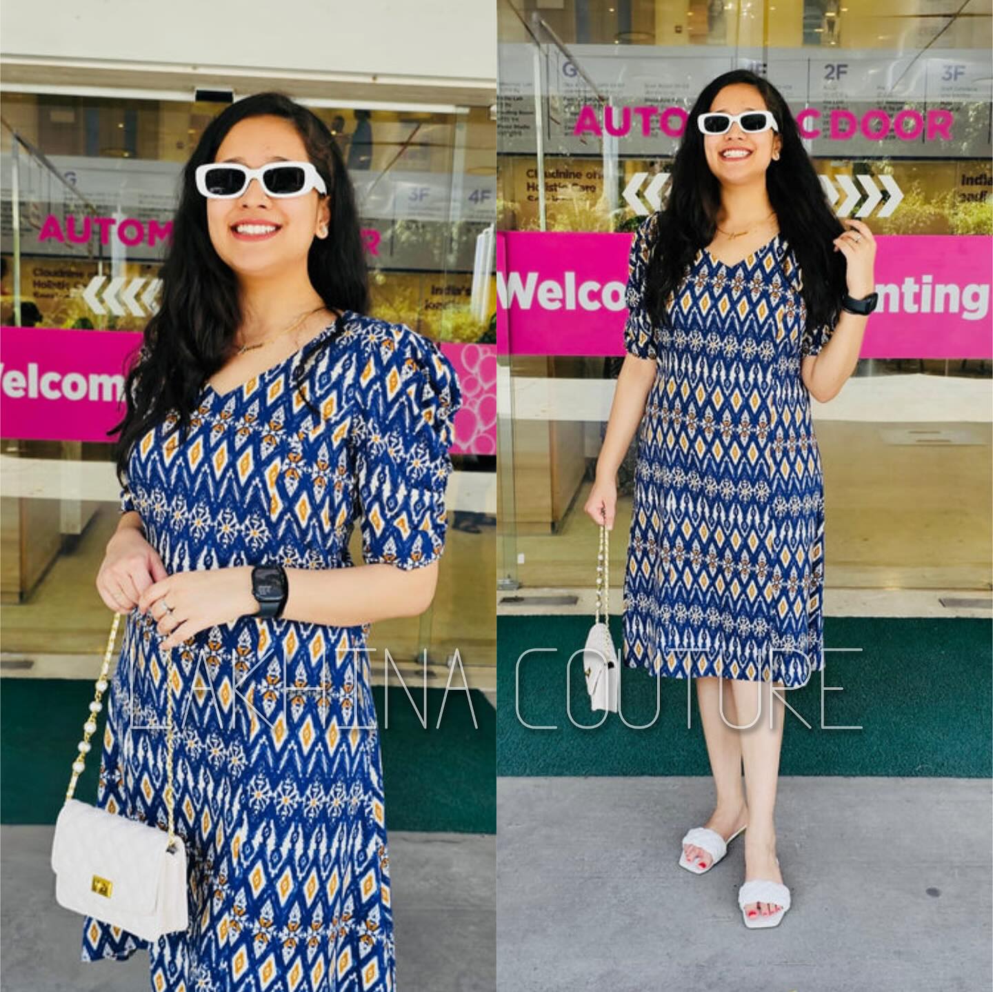 Blue Ikkat Midi Dress