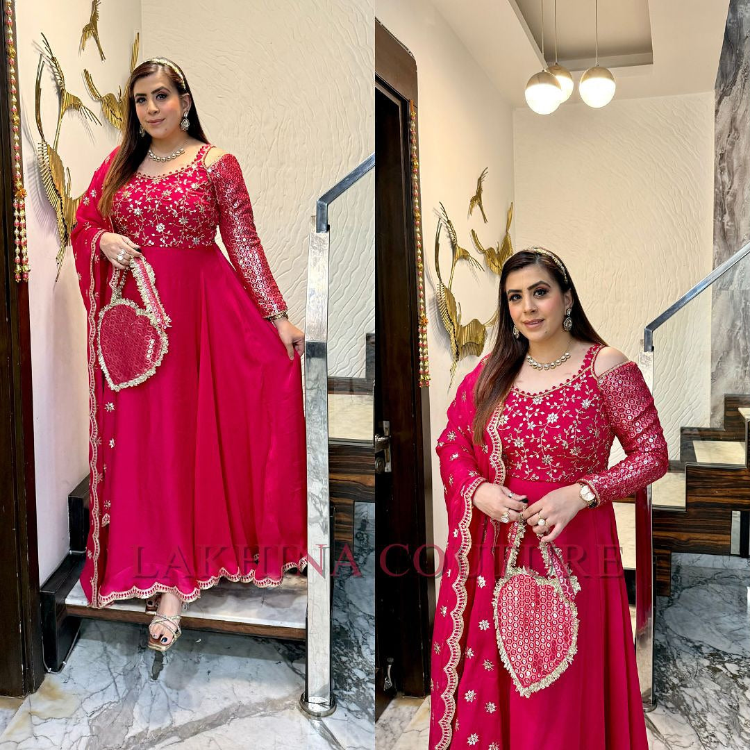 Hot Pink Lohri Anarkali with Bag